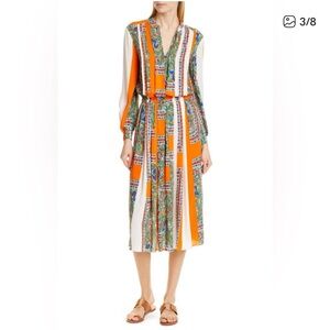 Tory Burch Orange, Green & White Printed Maxi Dress